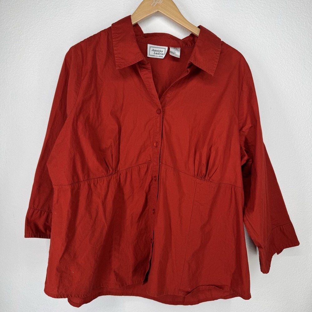 Jennifer Lauren Womens Button Up Top 3x‎ Rust Red Empire Stretch Career Basic